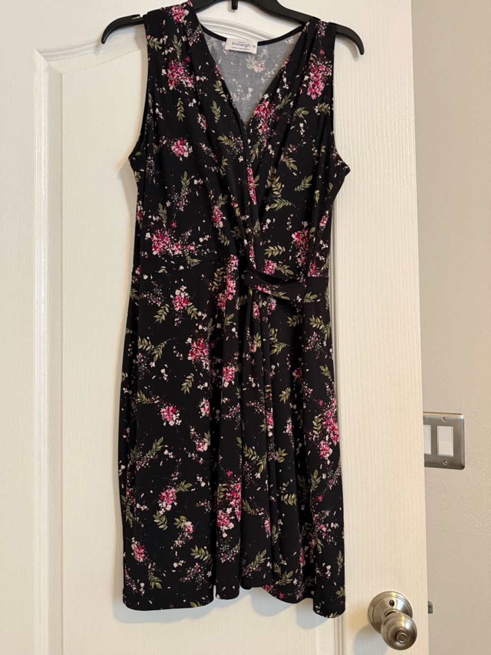 Kensie Black Floral Sleeveless Midi Dress with Pink Accents